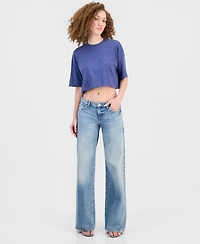 Guess Women's Rhinestone Embellished Crewneck Cropped T-Shirt
