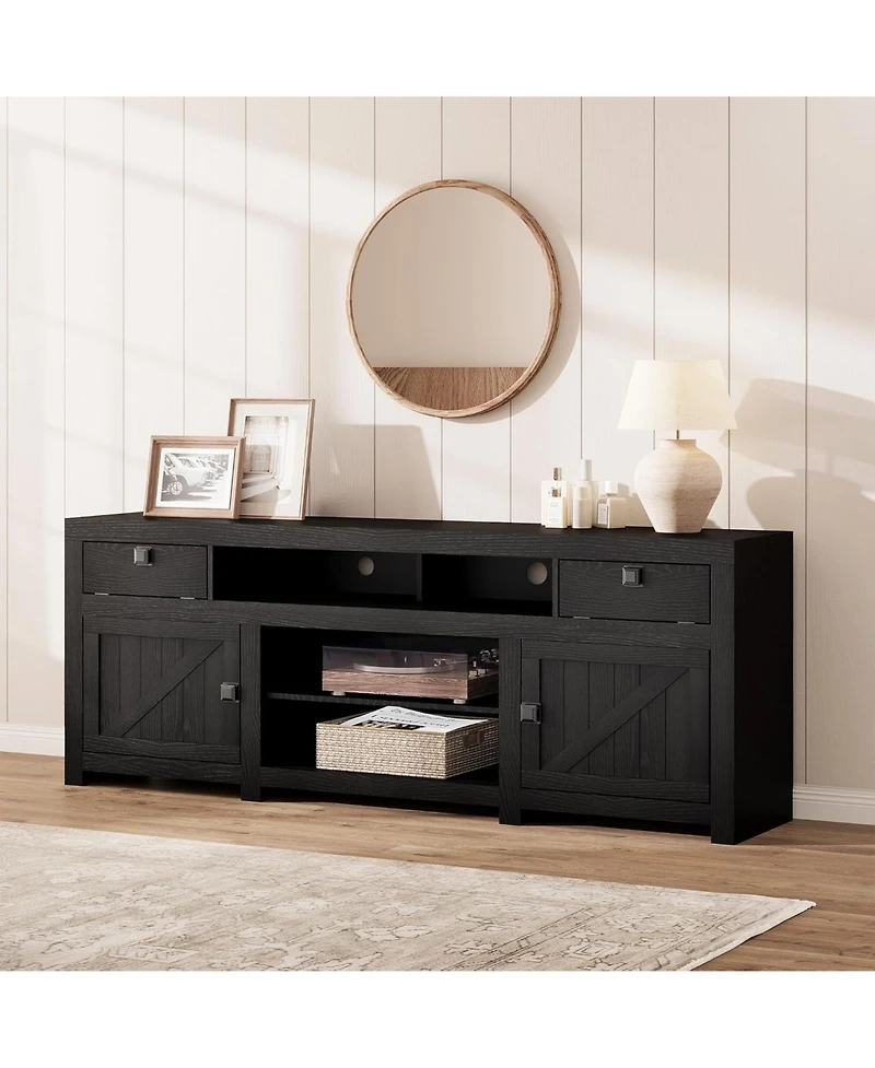 gaomon Farmhouse Wooden Tv Cabinet for 65 in TVs, 25 in Tall Entertainment Center with 2 Drawers, 2 Cabinets, and 2 Open Storage Spaces