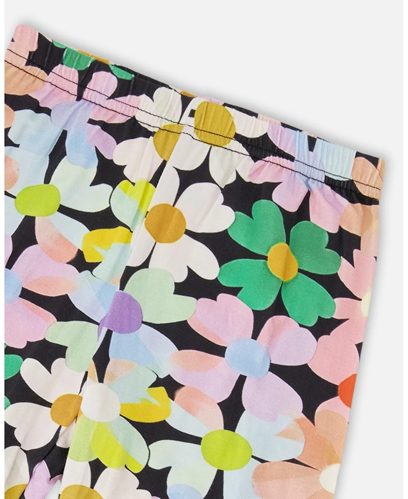 Deux par Big Girls Viscose Leggings Black Printed Flowers