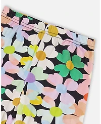 Deux par Big Girls Viscose Leggings Black Printed Flowers