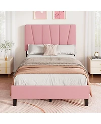 gaomon Bed Frame with Adjustable Headboard, Linen Upholstered Platform, Strong Wood Slats