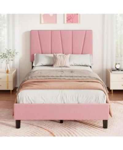 Gaomon Bed Frame With Adjustable Headboard Linen Upholstered Platform Strong Wood Slats No Box Spring Needed