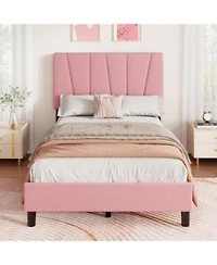 Gaomon Bed Frame With Adjustable Headboard Linen Upholstered Platform Strong Wood Slats No Box Spring Needed