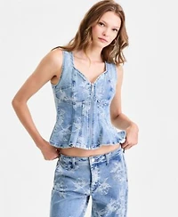 Guess Womens Ls Adison Jacket Sl Anika Peplum Top Zoya Wide Leg Crop Jeans