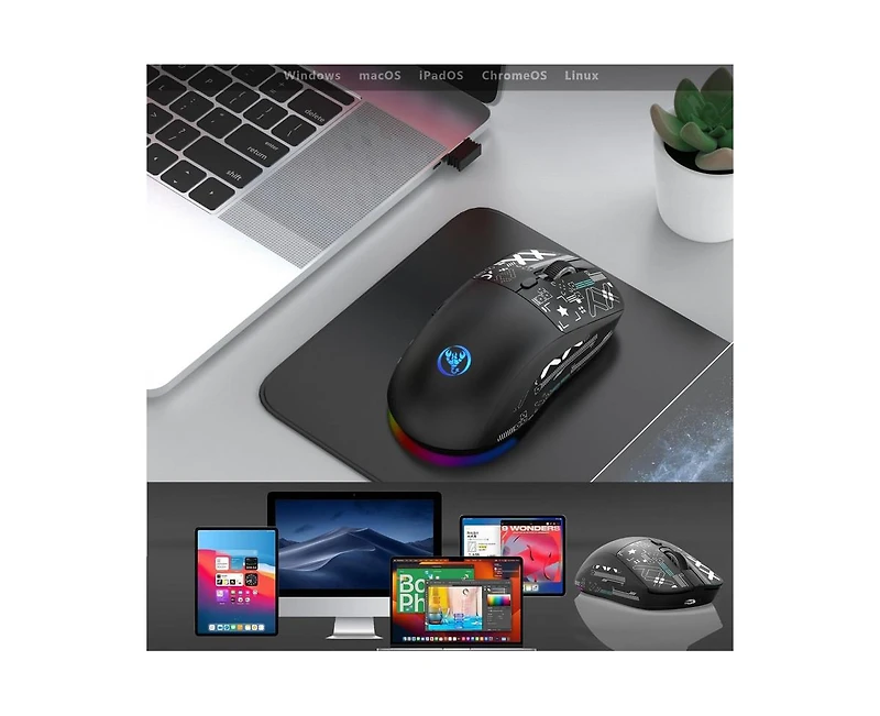 Risokeys Tri-Mode Wired/2.4G/Bluetooth Gaming Mouse, Rgb Backlit Rechargeable 650mAh, 5 Adjustable Dpi 800-3600, Silent Click