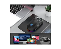 Risokeys Tri-Mode Wired/2.4G/Bluetooth Gaming Mouse, Rgb Backlit Rechargeable 650mAh, 5 Adjustable Dpi 800-3600, Silent Click