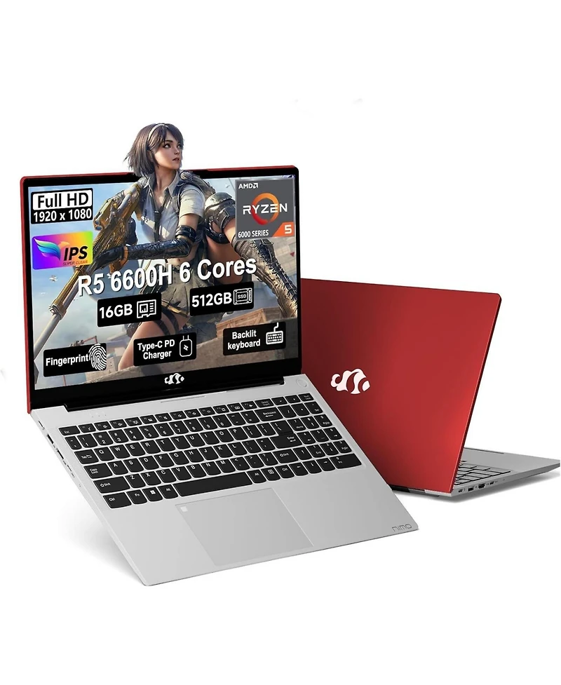 Nimo 15.6 Gaming Laptop Amd Ryzen 5 6600H 6-Cores 16GB DDR5 Ram 512GB Ssd 4.5GHz