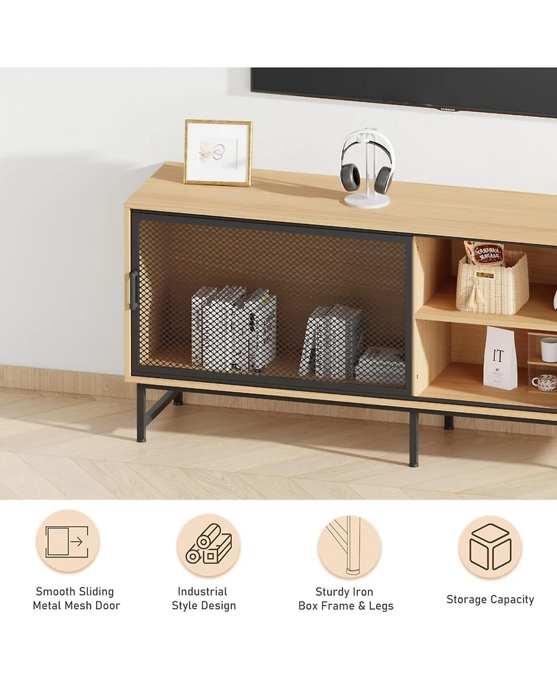 gaomon Tv Console Table with Metal Net Sliding Door, Up to 65" Tvs, Tv Stand with Storage & Metal Legs, Industrial TV Stands for Living Room