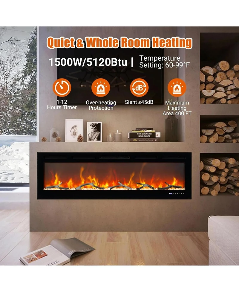 gaomon Built In Electric Fireplace with Smart Voice & Remote Control, 12 Flames