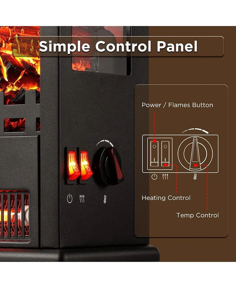 gaomon Electric Fireplace Stove with 17" Size, 1500W Power & 3 Sided Teal Checkerboard Flame View