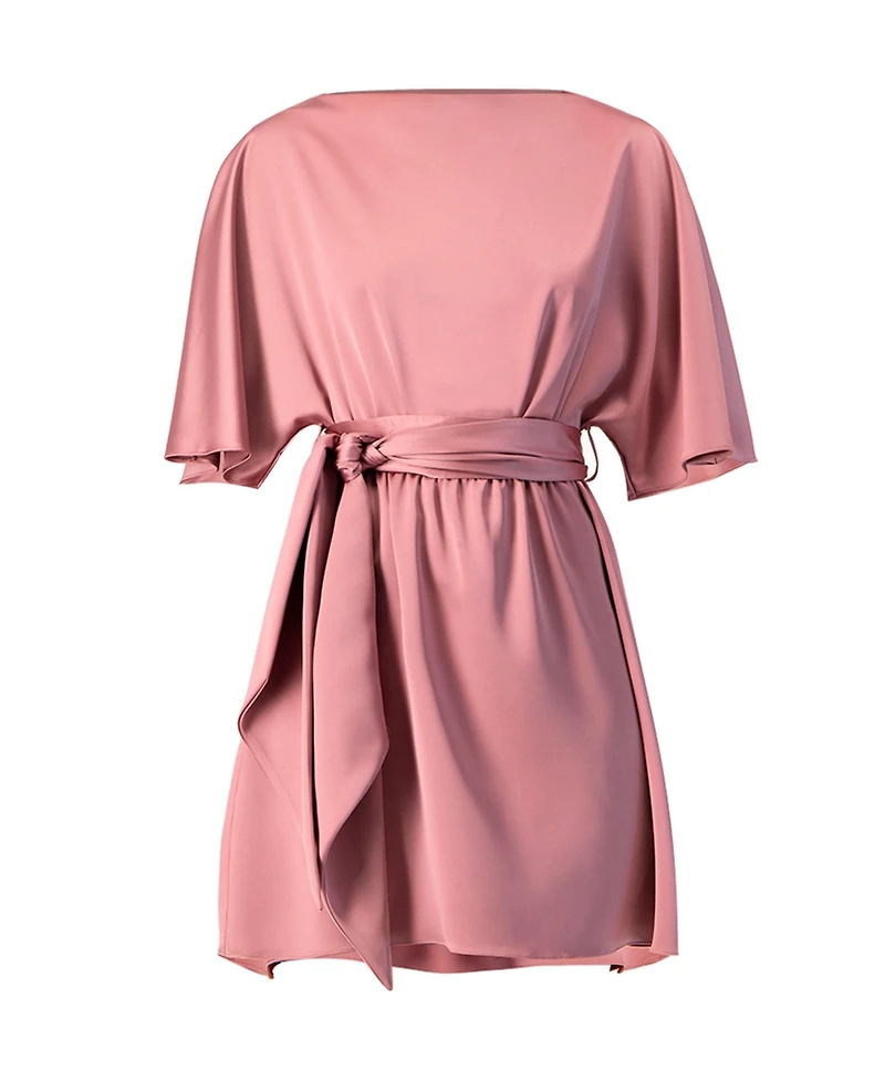 Ivonne Women's Short Satin Dress with Waist Tie