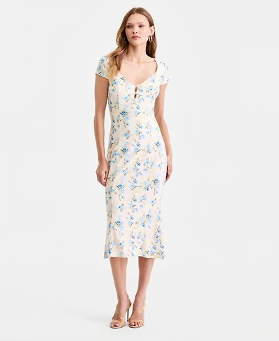 Guess Women's Teodolin Floral Sweetheart Midi Dress