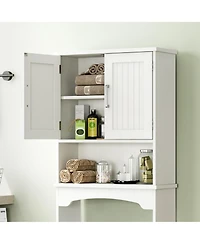 Homfan Over The Toilet Storage Cabinet with Double Doors and Anti-Tip Device, Above , Free Standing Toilet Cabinet