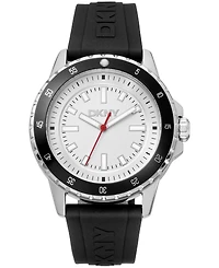 Dkny Men's Sport Watch Silver Dial Black Silicone Strap, 43mm