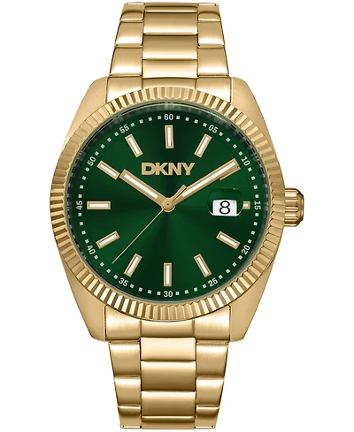Dkny Men's Date Dark Green Dial Gold-Tone Stainless Steel Bracelet Watch, 40mm