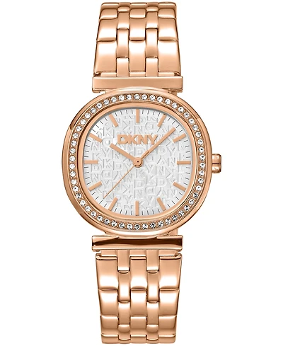 Dkny Women's Silver Dial Crystal Bezel Red-Gold Tone Stainless Steel Bracelet Watch, 30mm