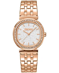 Dkny Women's Silver Dial Crystal Bezel Red-Gold Tone Stainless Steel Bracelet Watch, 30mm