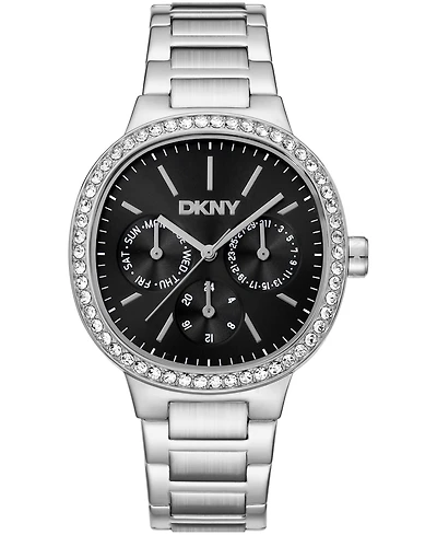 Dkny Women's Black Dial Crystal Bezel Stainless Steel Bracelet Multifunctional Watch, 36mm