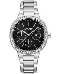 Dkny Women's Black Dial Crystal Bezel Stainless Steel Bracelet Multifunctional Watch, 36mm
