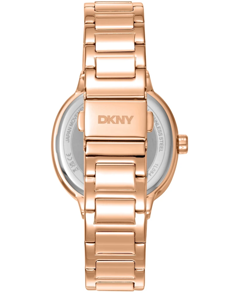 Dkny Women's Silver Crystal Covered Dial and Bezel Red-Gold Tone Stainless Steel Bracelet Multifunctional Watch, 36mm