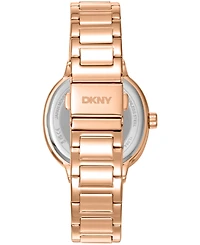 Dkny Women's Silver Crystal Covered Dial and Bezel Red-Gold Tone Stainless Steel Bracelet Multifunctional Watch, 36mm