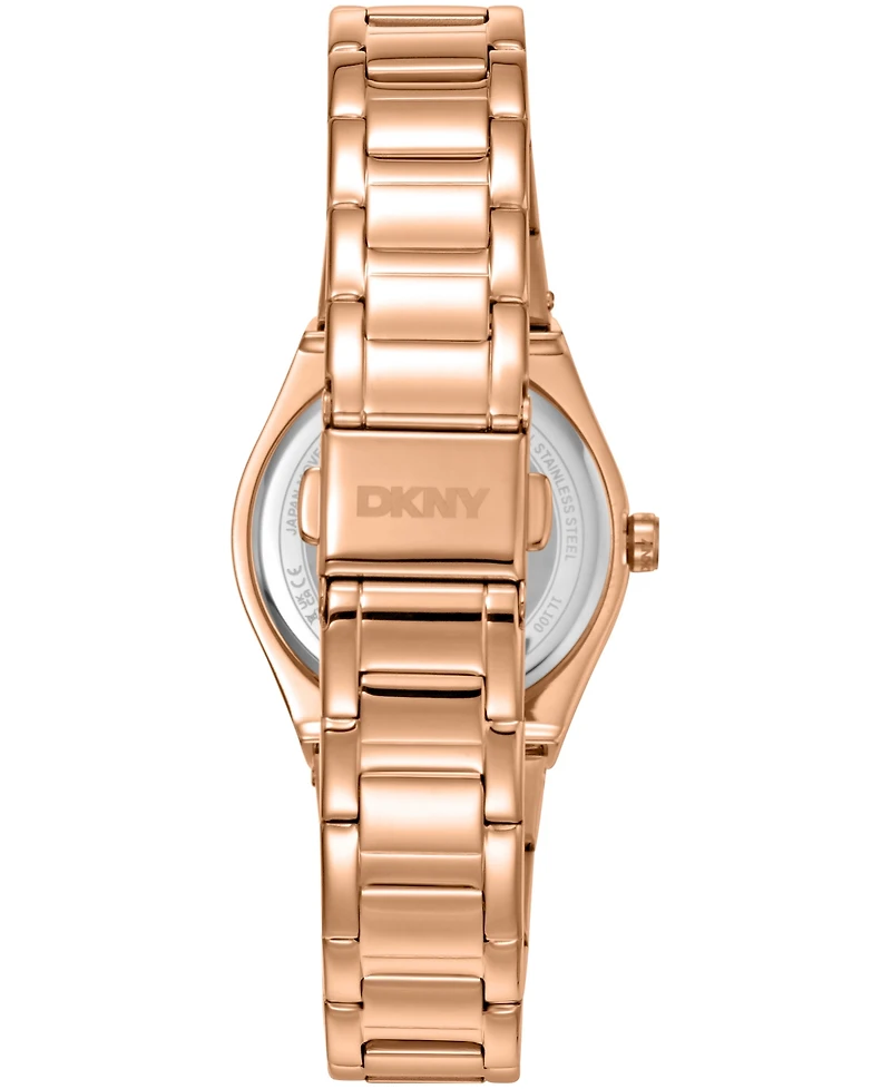 Dkny Women's Silver Dial Crystal Dial Markers Crystal Bezel Rose-Gold Tone Stainless Steel Bracelet Watch, 30mm