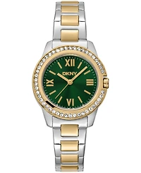 Dkny Women's Green Dial Crystal Bezel Two-Tone Gold Stainless Steel Bracelet Watch, 30mm