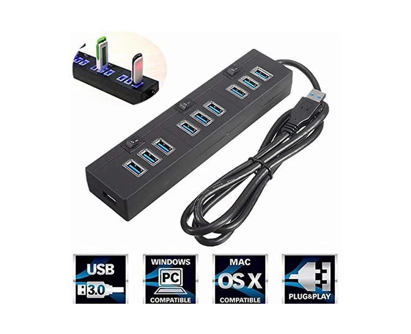 Risokeys Usb 3.0 Hub 10-Port Expander, for Laptop/Desktop, Portable Usb Hub for Home Office/Gamers/Professionals
