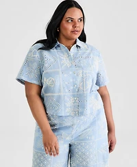 And Now This Trendy Plus Embroidered Short-Sleeve Shirt, Macy's Exclusive