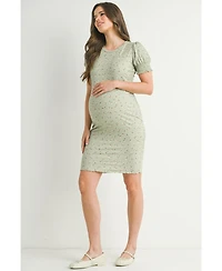 Hello Miz Maternity Floral Ribbed Mini Dress with Short Puff Sleeves