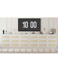 gaomon 9 Drawer Farmhouse Rattan Dresser with Charging Station, Sturdy Wooden Storage Organizer for Bedroom Closet Entryway