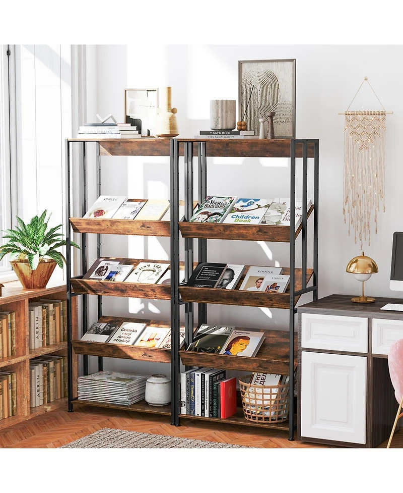 Slickblue 5-Tier Bookshelf with Adjustable and Tiltable Shelves