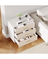 gaomon Elegant 3-Drawer White Dresser with Handles and Legs, Wooden Nightstand with Linen-Textured Surface, Modern White Chest of Drawers