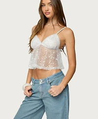 Edikted Women's Sheer Sequin Babydoll Tank Top