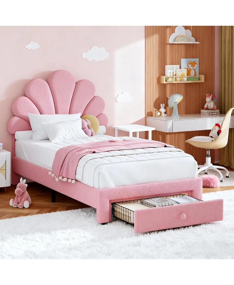 gaomon Twin Size Upholstered Bed Frame with 2 Storage Drawers, Adjustable Velvet Headboard, Solid Wood Slats, No Box Spring Needed