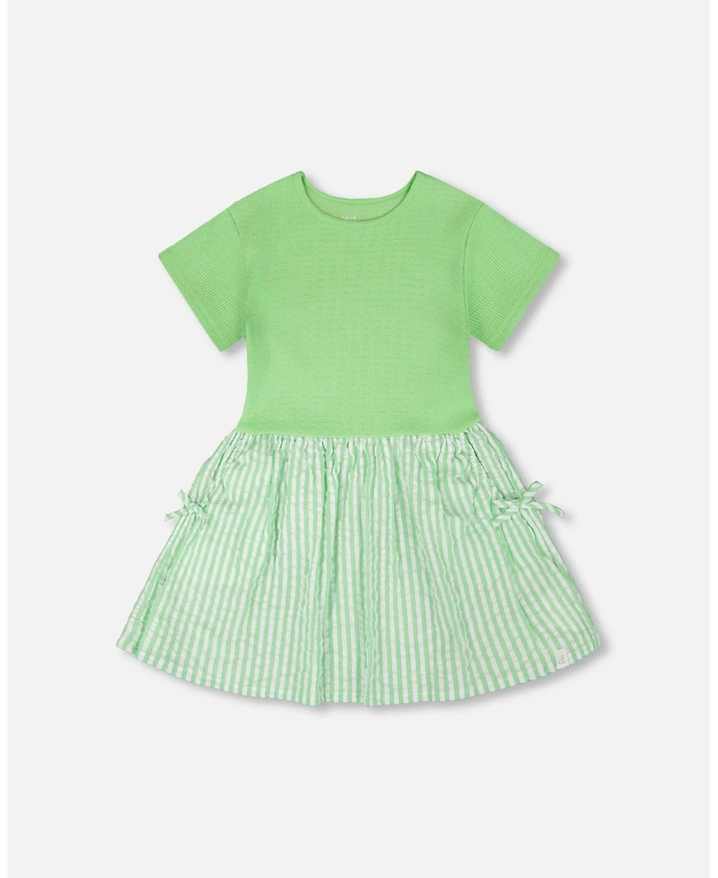 Deux par Deux Toddler Girls Bi-Material Dress Mint