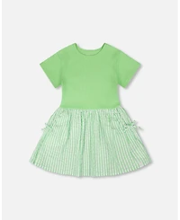 Deux par Deux Toddler Girls Bi-Material Dress Mint