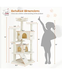 Zeus & Ruta 54in Beige Multi-Functional Cat Tree: Climbing Frame, Lounge, Detachable Toy