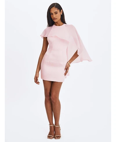 Miss Circle Women's Umeko Tulip Pink Asymmetrical Cape Mini Dress
