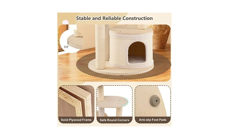 Aostirmotor Wood Cat Tree, 60-Inch Tall Multi-Level Tower with Sisal Scratching Posts & Condos, Sturdy Structure for Indoor Cats