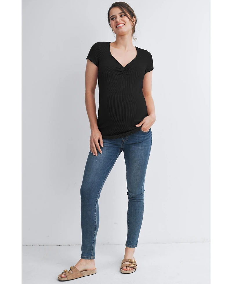 Hello Miz Maternity Ribbed Sweetheart Neck Short-Sleeve Top