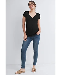 Hello Miz Maternity Ribbed Sweetheart Neck Short-Sleeve Top