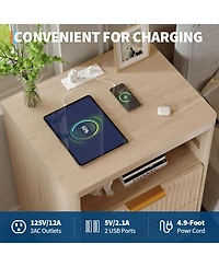 gaomon Fluted Nightstand with Charging Station, Mid Century Modern Fluted Nightstand