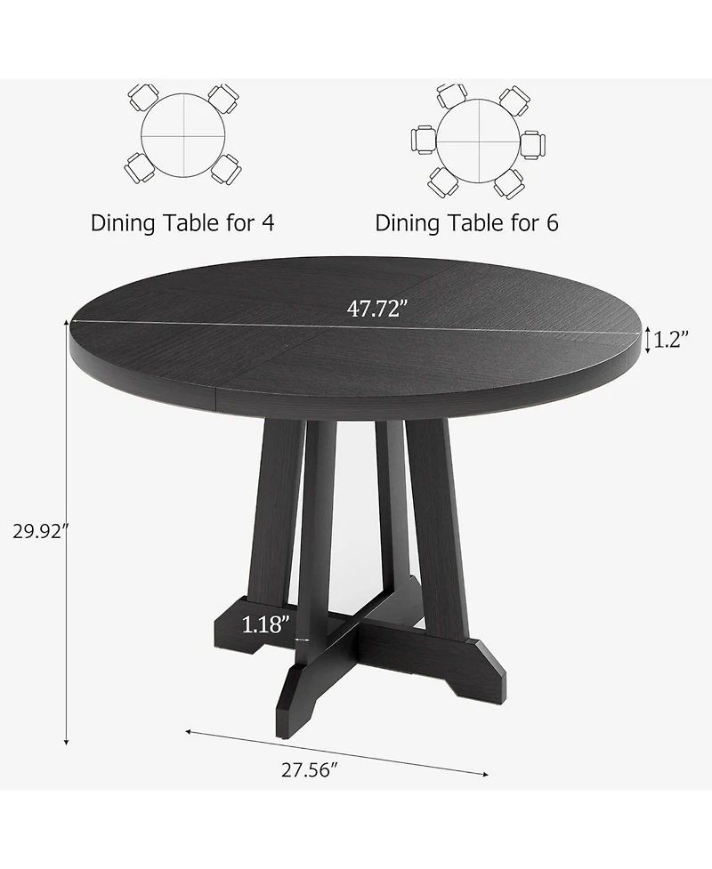 gaomon Round Dining Table for 4 to 6 People, 47" Table, Wooden Kitchen with Sturty Legs, Room Room, Ki