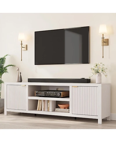 gaomon Fluted Tv Stand for 80 Inch Tv, Modern Entertainment Center with Storage, Media Console with Gold Handles & Fluted Doors