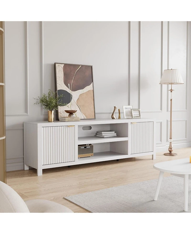 gaomon Fluted Tv Stand for 80 Inch Tv, Modern Entertainment Center with Storage, Media Console with Gold Handles & Fluted Doors