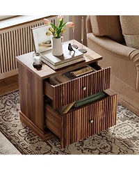 gaomon Fluted Nightstand with 2 Drawers, Mid Century Modern Bedside Table for Living Room