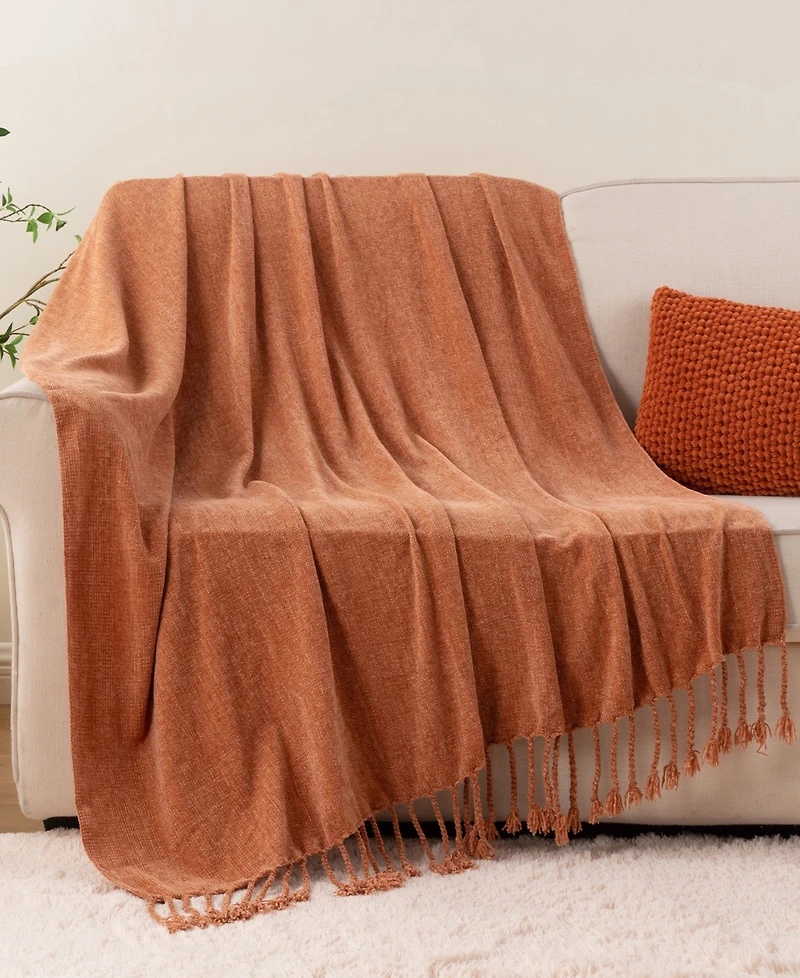 Battilo Lifestyle Chenille Throw with Fringe Tassels, 50" x 60"