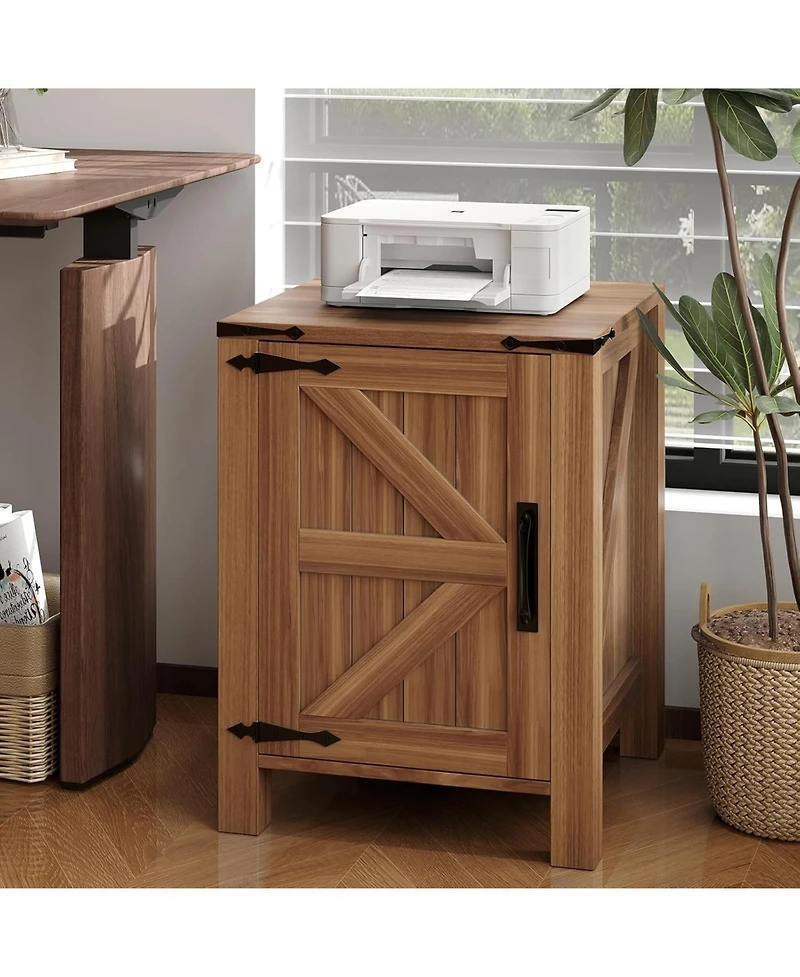 gaomon Rustic Farmhouse Nightstand with Charging Station, Barn Door & Adjustable Storage Shelf