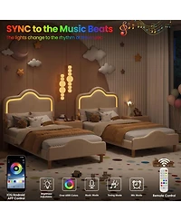 gaomon Bed Frame with Adjustable Led Headboard, Velvet Upholstered Princess Platform Bedframe with Footboard for Kids/Girls, Wooden Slats Support